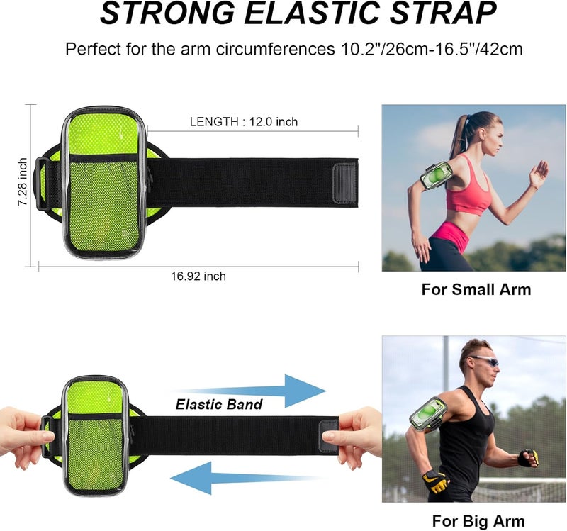NITMTYOU Clear Running Phone Holder Armband, Sports Armband Case for iPhone 16 15 14 13 Pro Max 12 11 Plus X XS Samsung up to 6.9'', Universal Arm Bands Bag with Key Card Pocket for Exercise Walking Workout - Image 4